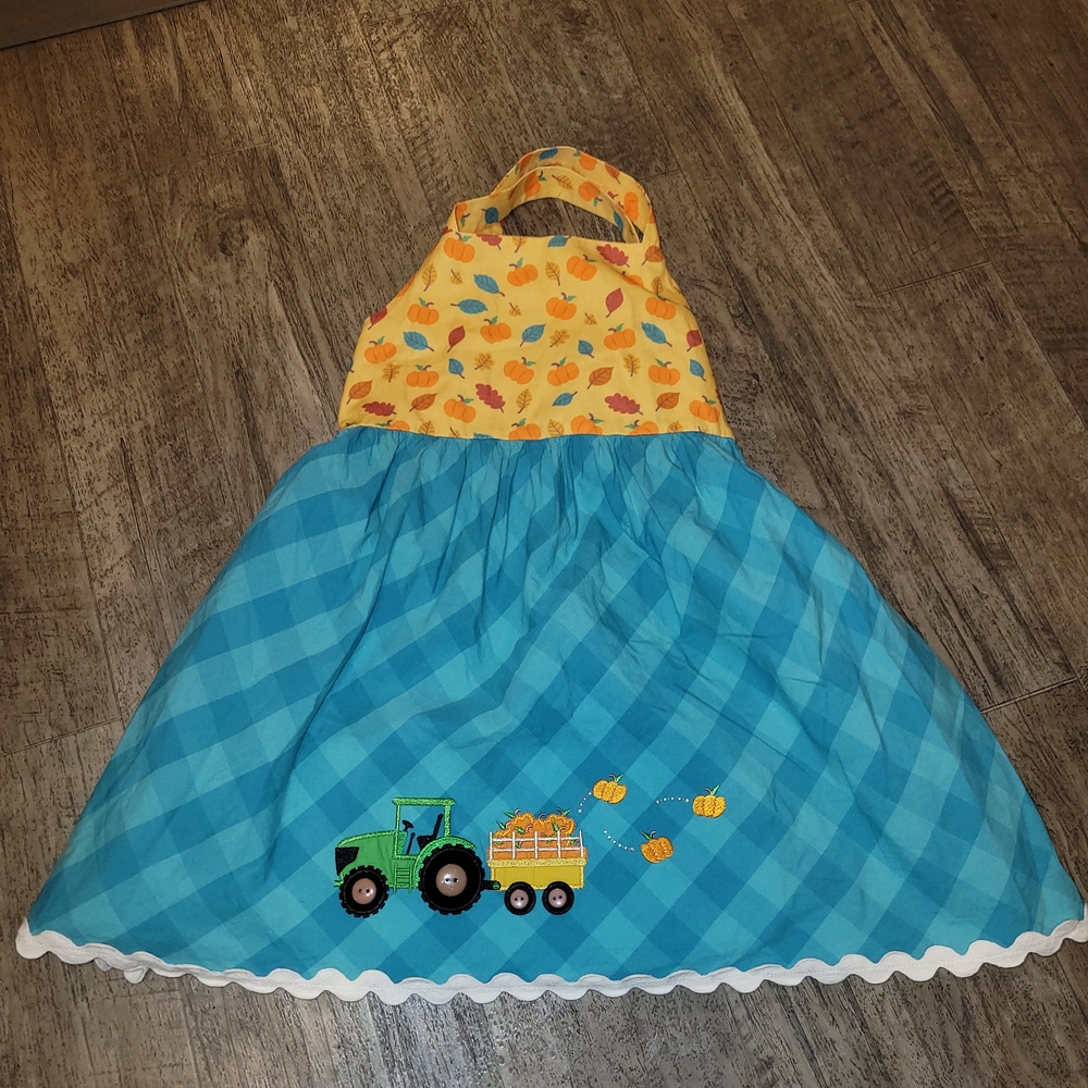 Ricrac & Ruffles Pumpkin Tractor Tunic Top  Girls Sz 10